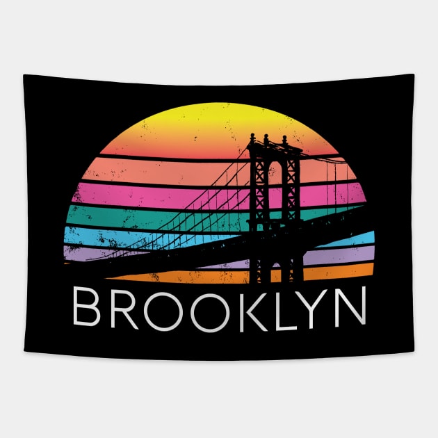 Brooklyn Bridge New York Retro Vintage Urban Architecture Bayridge Skyline Skyscraper Souvenir Tapestry by Shirtsurf