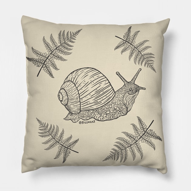 Snail with ferns Pillow by Bioshart