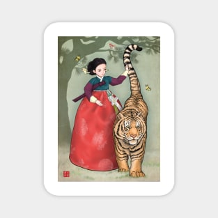 Woman and Tiger in Hanbok Magnet