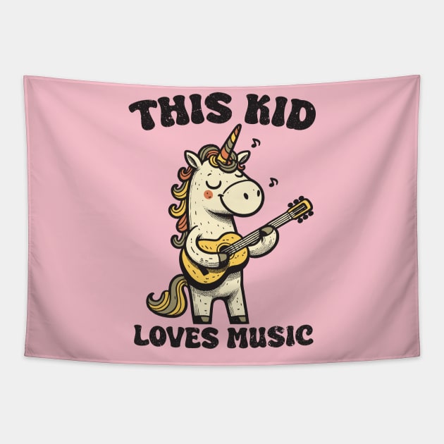 Unicorn playing guitar Tapestry by Yopi