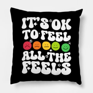 It's Ok To Feel All The Feels  Emoji Face Feelings Groovy Wavy Pillow