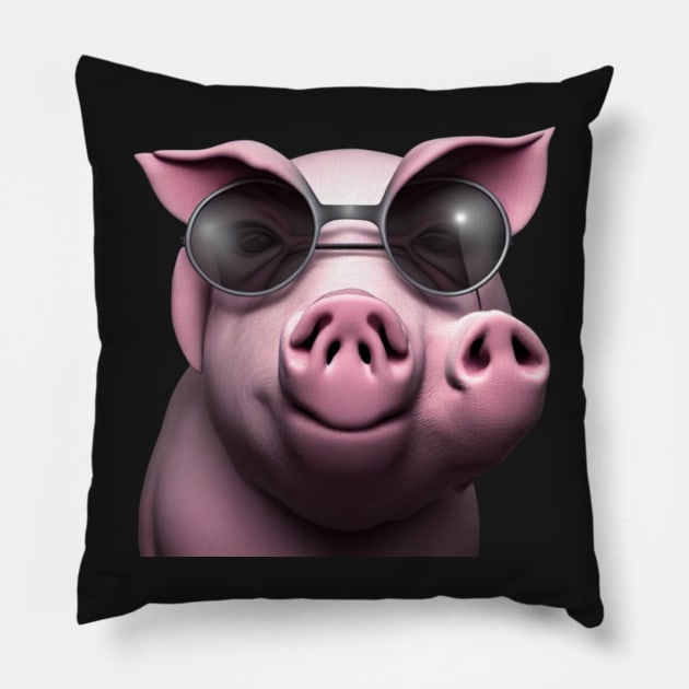 creature,photorealistic scary pig with pierced nose and sunglasses 8k Pillow by rogergren