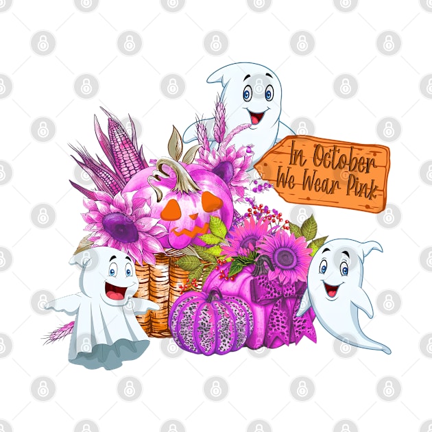 In October We Wear Pink Pumpkin, Ghost and Flower by ruffianlouse