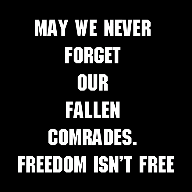 May we never forget our fallen comrades. Freedom isn't free. Memorial day quote. by mn9