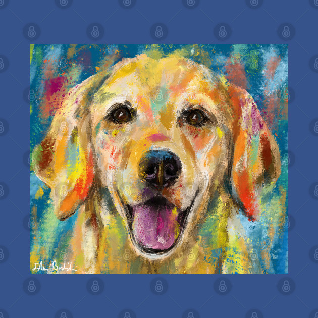 Discover Artistic and Colorful Painting of Golden Retriever Smiling - Golden Retriever - T-Shirt