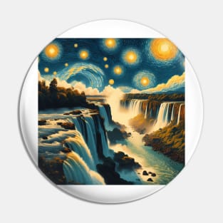 Iguazu Falls, Brasil, Argentina, in the style of Vincent van Gogh's Starry Night Pin