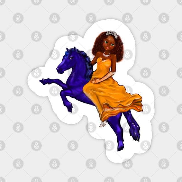 Black anime princess on horse ! beautiful  black girl with Afro hair, green eyes, Cherry pink lips and dark brown skin. Hair love ! Magnet by Artonmytee