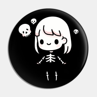 Cute Skeleton Girl With Skulls | Kawaii Girl Design | Cute Halloween gift Pin