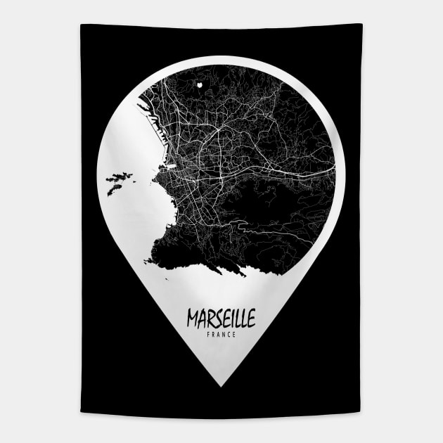 Marseille, France City Map - Travel Pin Tapestry by deMAP Studio