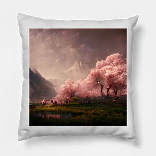 Japanese Sakura Cherry Blossom Trees Landscape #2 Pillow