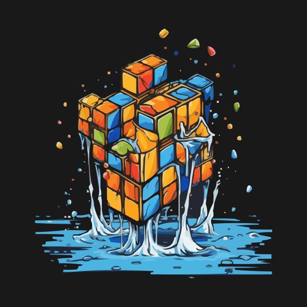 Rainbow Abstraction melted rubix cube by Pixy Official