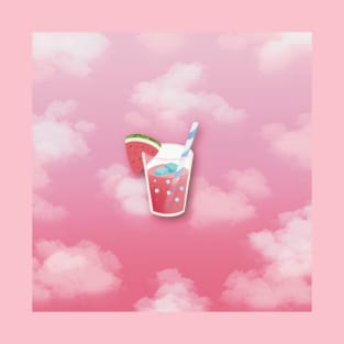 Watermelon Juice with a beautiful pink cloud background T-Shirt