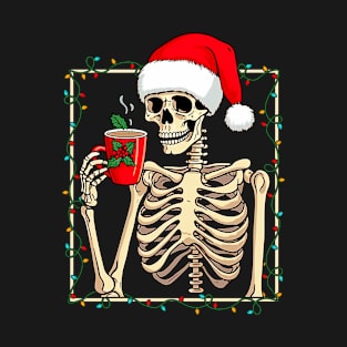 Vintage Christmas Funny Skeleton Santa Drinking Xmas Coffee T-Shirt