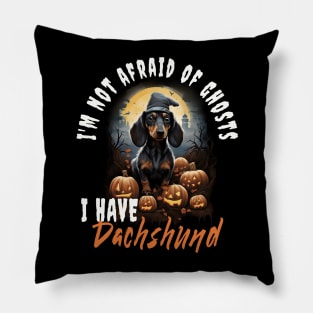 Dachshund Dog Ghost Guardian Vintage Halloween Funny Pillow