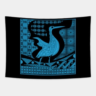 agami heron bird in ecopop talavera pattern wallpaper art in blue Tapestry