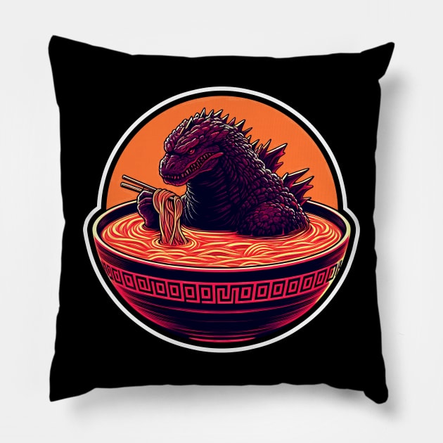 Godzilla Ramen 4 Pillow by Bentonhio