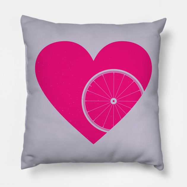 Heart with Road Bike Wheel for Cycling Lovers Pillow by NeddyBetty