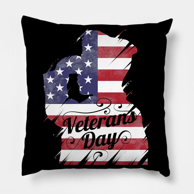 Patriotic Salute US Flag For Veterans Day Pillow by SinBle