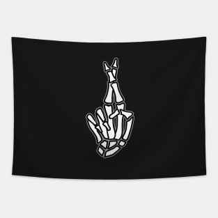 Skeleton hand with crossed fingers Tapestry