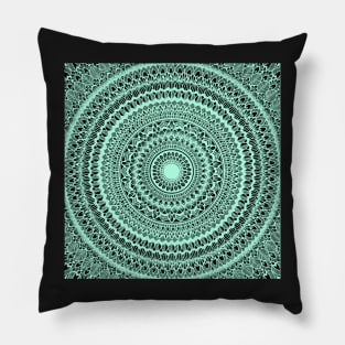 Light green mandala design on black Pillow