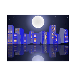 Cityscape under full moon light T-Shirt