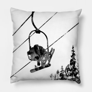 Snowboarder and a skier on the lift Pillow