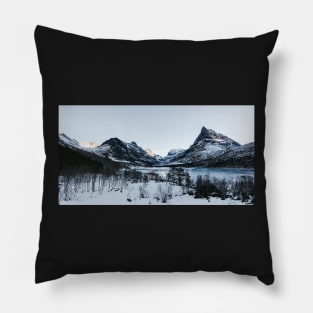 Wintertime - Panorama of Magic Innerdalen Valley on Cold Sunny Winter Day Pillow