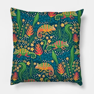 Chameleons and flowers Pillow