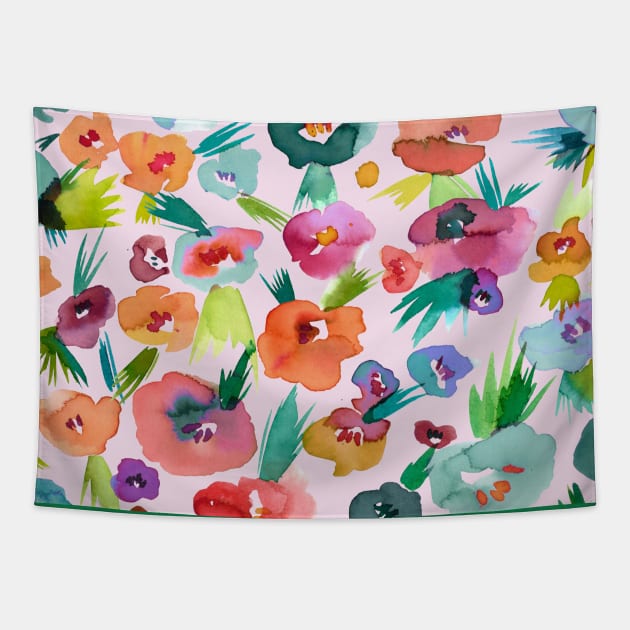 Pocket - Tropical Watercolor Flowers Tapestry by ninoladesign