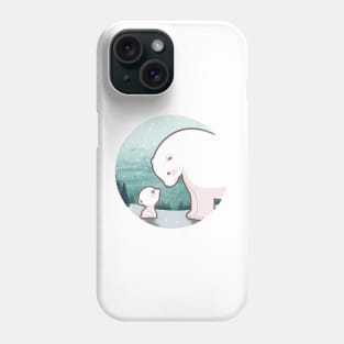 Cute cub polar bear and mum character design with snowflake background. Vector illustration Phone Case