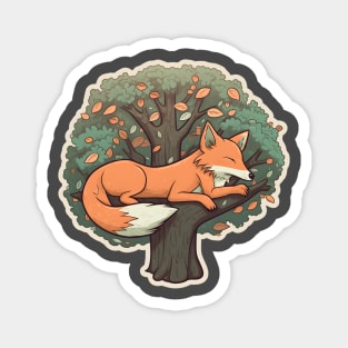 Cartoon Fox Sleeping in Autumn Woods Magnet