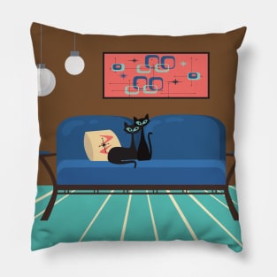 Kitties in Love on a Mid Century Sofa Pillow