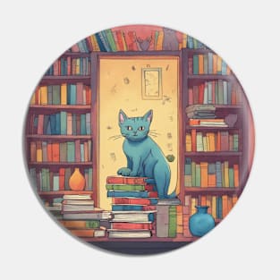 A Cat With Books Pin