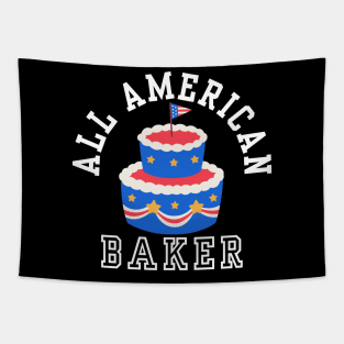 ALL AMERICAN BAKER PATRIOTIC 4TH OF JULY USA CAKE BAKING TEE Tapestry