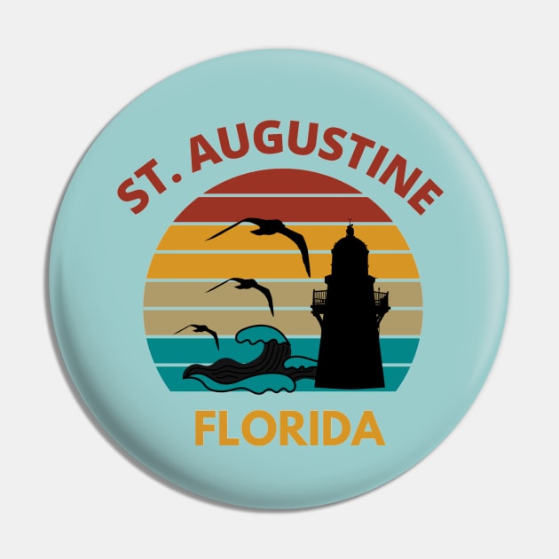 St. Augustine Florida Retro Vintage  Sunset Pin by AdrianaHolmesArt