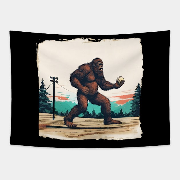 Funny Bigfoot Holding a Baseball American Baseball Player Brother Tapestry by DaysuCollege