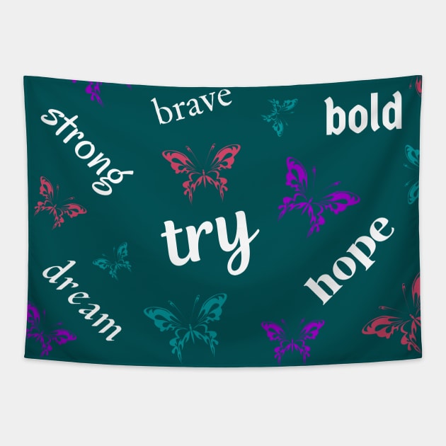 Positive Affirmation Butterfly Pattern Tapestry by FloralButterflyDreams