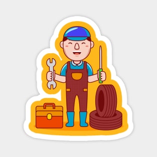 Cute Mechanic Cartoon Magnet