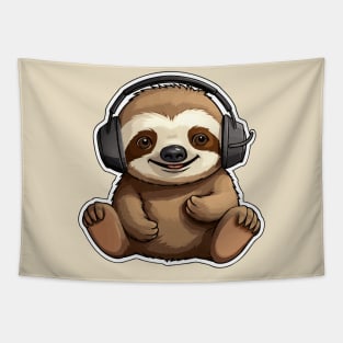 Cute Sloth Wearing Headphones Tapestry