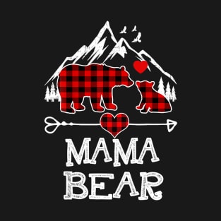 Mama Bear Christmas Pajama Red Plaid Buffalo Family T-Shirt