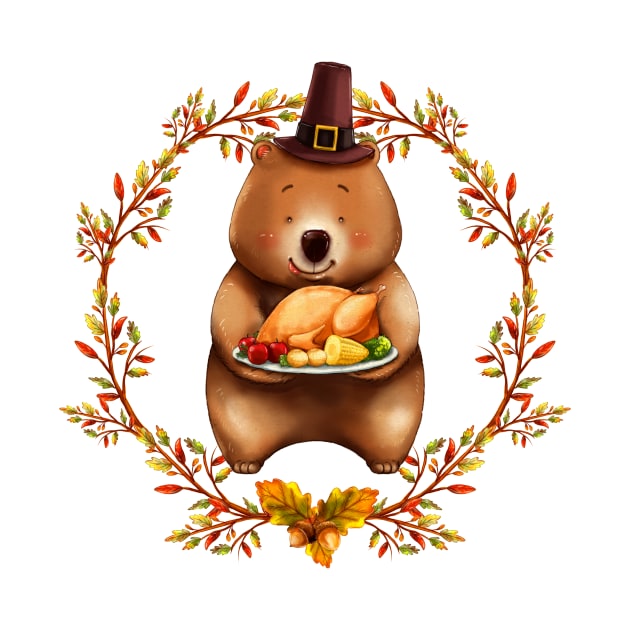 Thanksgiving Bear With Turkey Dinner by TNMGRAPHICS