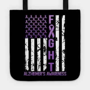 Alzheimer's Awareness Month Day USA Flag Ribbon Purple Tote