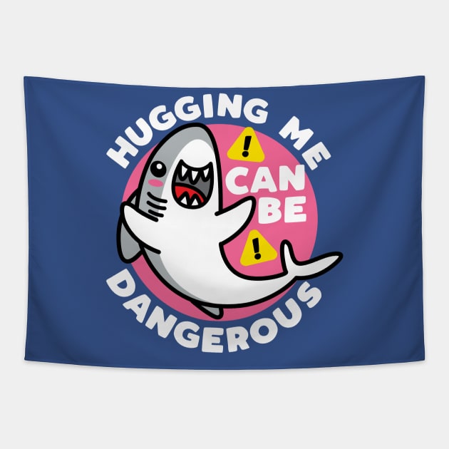 Hugging Dangerous Shark Lover Ocean Funny Predator Sea Life Tapestry by DetourShirts