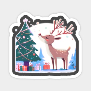 Light Reindeer Enjoying Their Christmas Tree Magnet