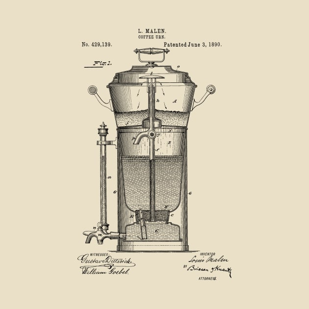 PATENT DRAWING / 1890 - Coffee Urn (black) by Daniel Coulmann