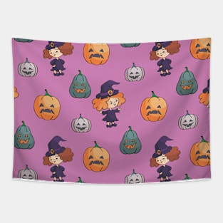 Seamless Witches and Pumpkins Tapestry