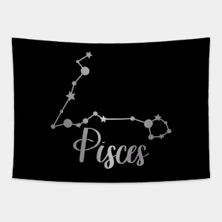 Pisces Zodiac Constellation in Silver - Black Tapestry