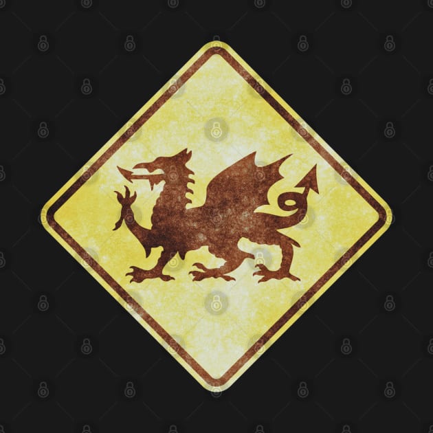 Wales Welsh Road Sign, Welsh Dragon by Teessential