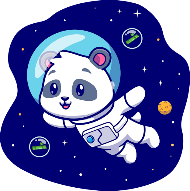 Cute Panda Astronaut Floating In Space Cartoon Kids T-Shirt by Catalyst Labs