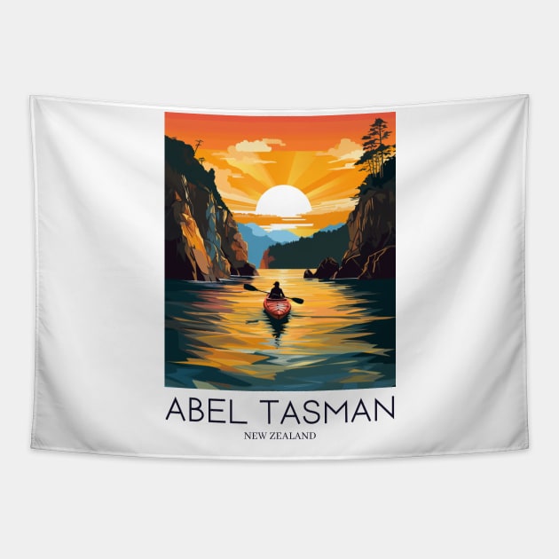 A Pop Art Travel Print of Abel Tasman National Park - New Zealand Tapestry by Studio Red Koala